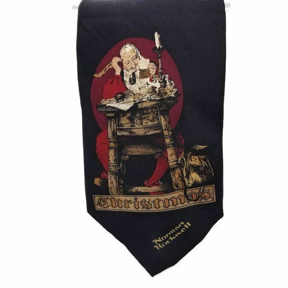 Norman Rockwell Christmas 1994 Silk Santa Claus Tie Necktie Made in Canada 55" - Picture 2 of 7